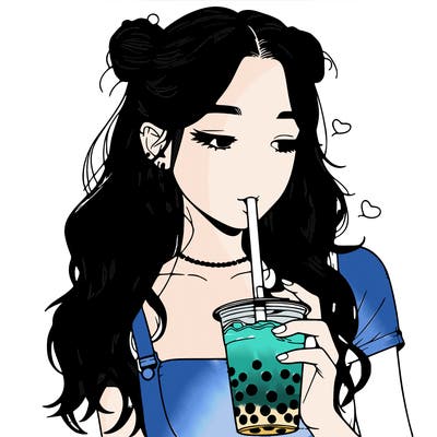 aesthetic realistic girl with boba