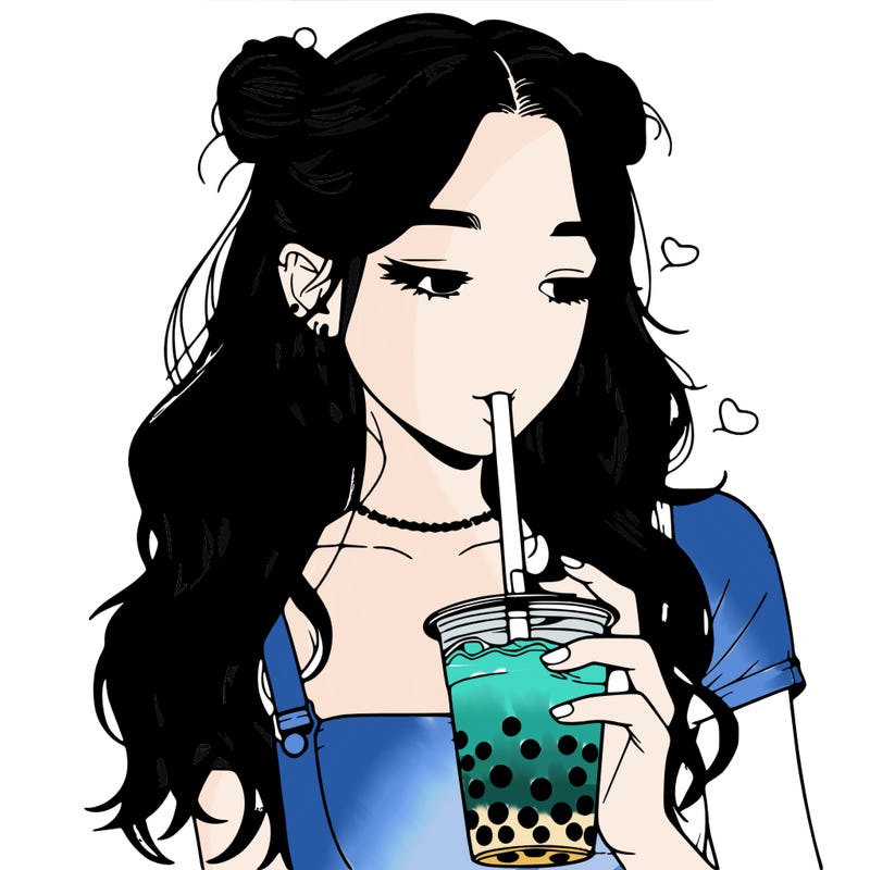 aesthetic realistic girl with boba