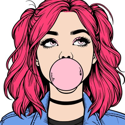 realististic girl blowing bubble -gum