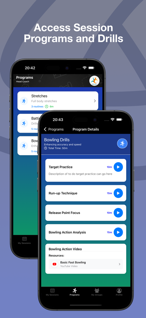 Academy Pro - Academy Pro app interface displaying session programs and specific training drills