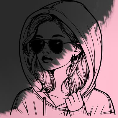 realistic teenage girl, wearing a hoodie and sunglasses