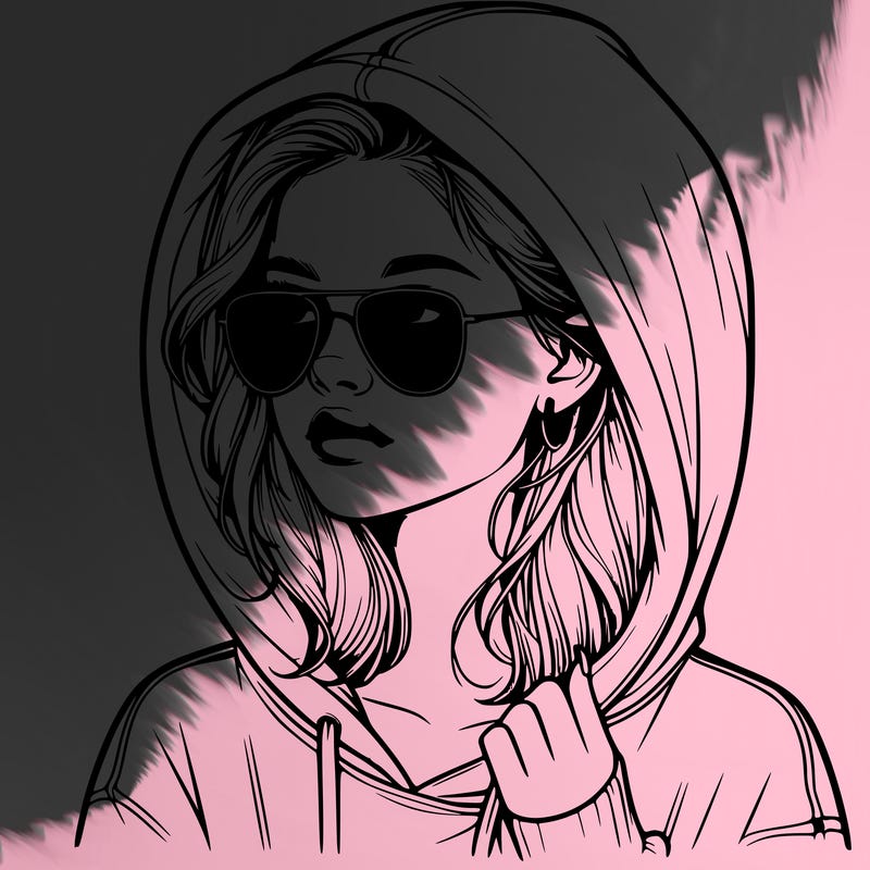 realistic teenage girl, wearing a hoodie and sunglasses