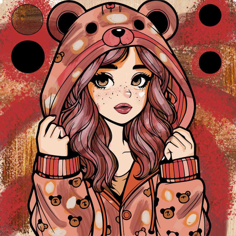 realistic girl in a animal pjs hoodie