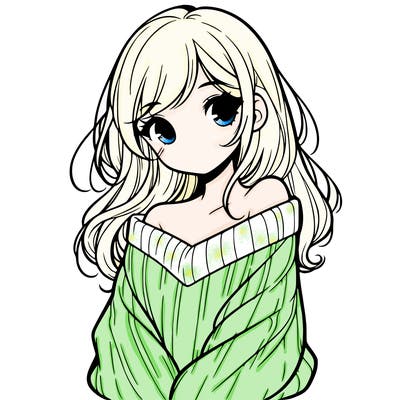 shy pretty girl wearing a sweater that is falling off one shoulder portrait
