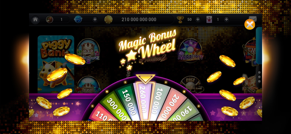 Lounge777 - Magic Bonus Wheel feature in Lounge777 with gold chips and jackpot rewards