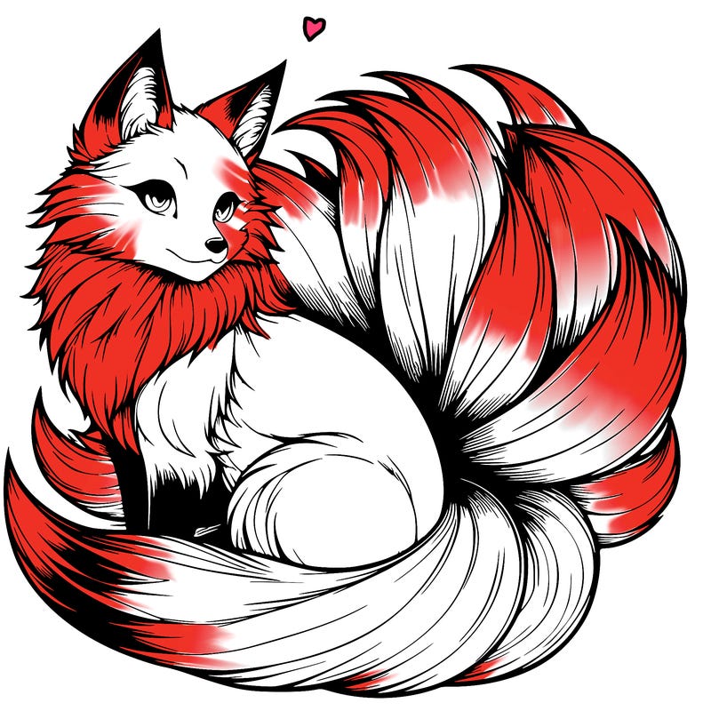 realistic detailed 9 tailed anime fox