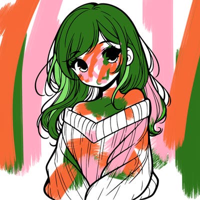 shy pretty girl wearing a sweater that is falling off one shoulder portrait