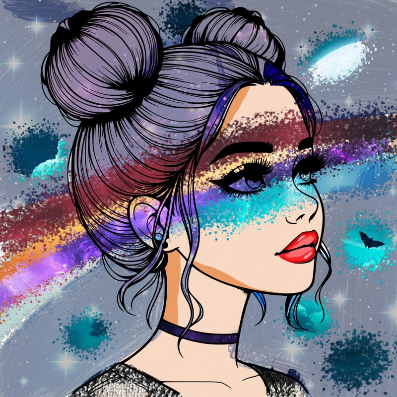 realistic girl with buns on the top of her head