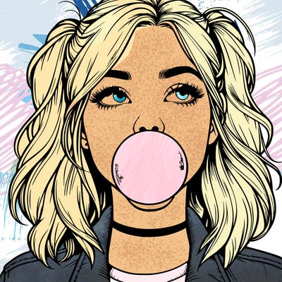 realististic girl blowing bubble -gum