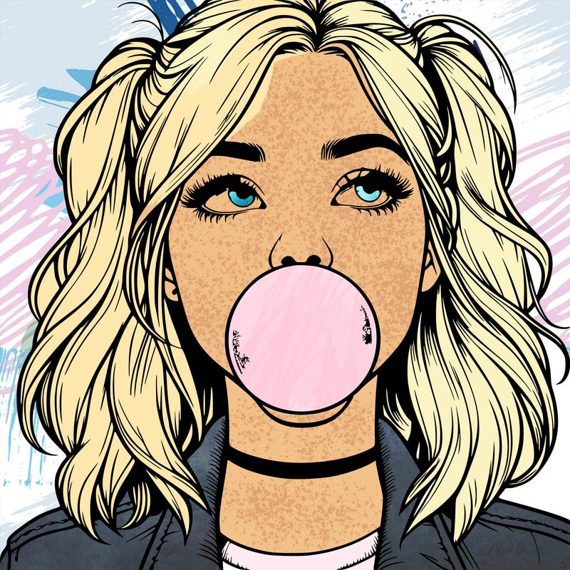 realististic girl blowing bubble -gum