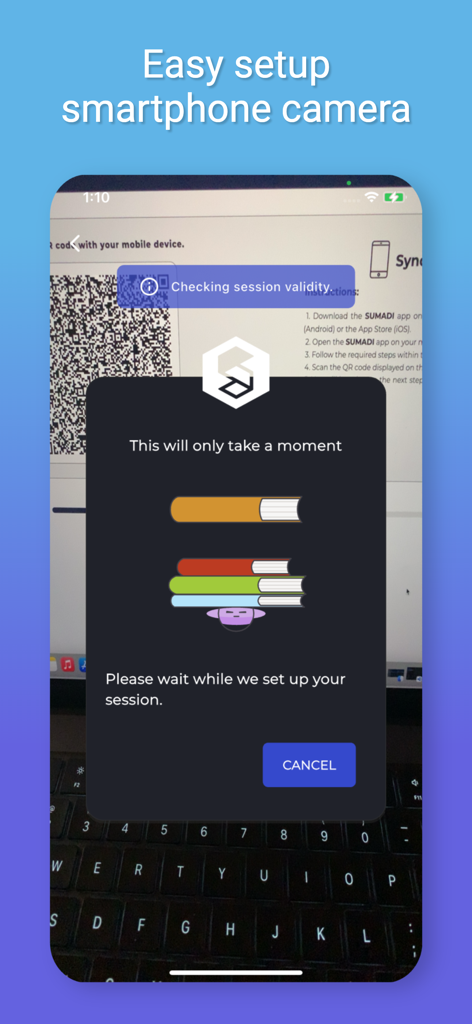 SUMADI - SUMADI app screen for smartphone camera setup during a proctored exam session