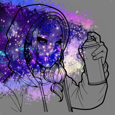 a realistic girl, spray painting