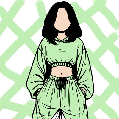 realistic girl faceless with baggy pants and a crop top