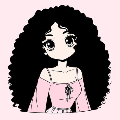 a black anime girl with long afro hair