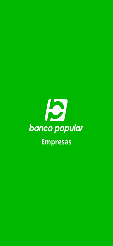 Banco Popular Empresas - Banco Popular Empresas mobile app splash screen featuring the company logo and name on a solid green background