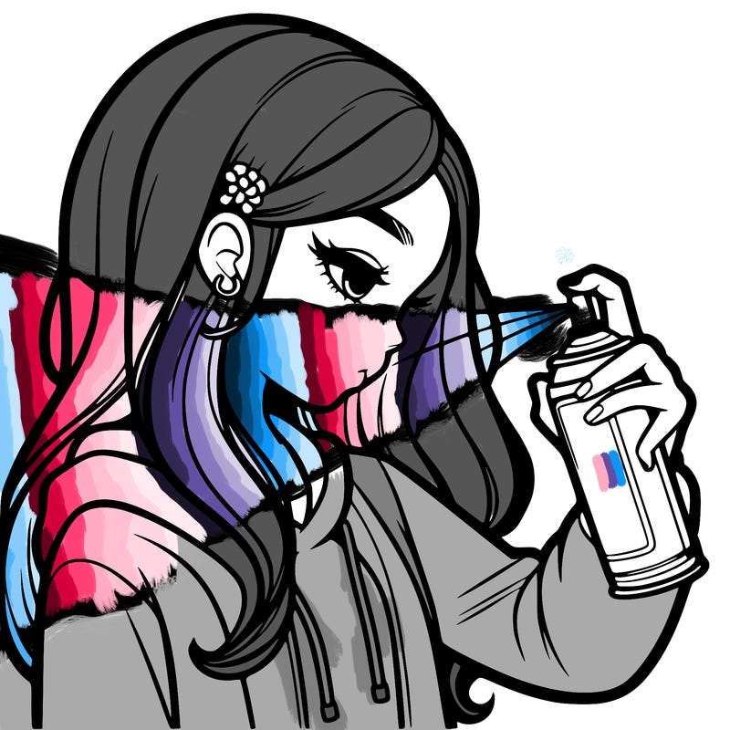 a realistic girl spray painting