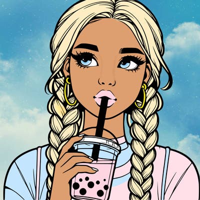 realistic girl with braided hair drinking boba