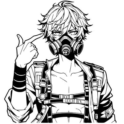 hot anime boy wearing gas mask