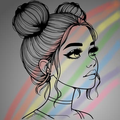 realistic girl with buns on the top of her head