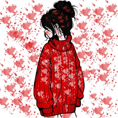 realistic girl with oversized sweater and messy bun
