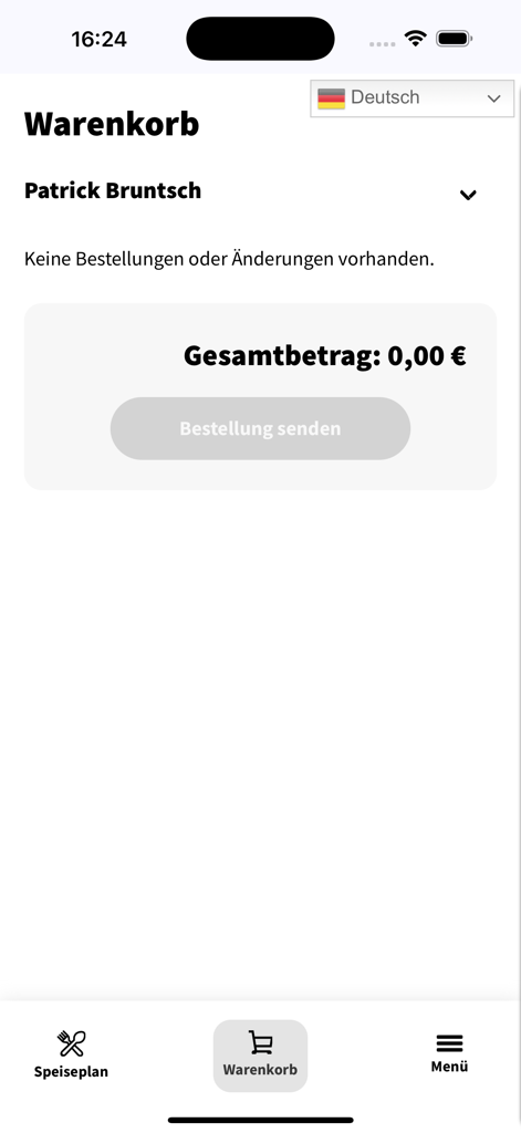 gourmetta Bestellung - The empty shopping cart screen of the gourmetta Bestellung app showing a total of zero euros.
