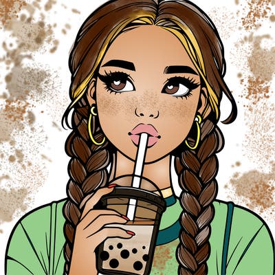 realistic girl with braided hair drinking boba