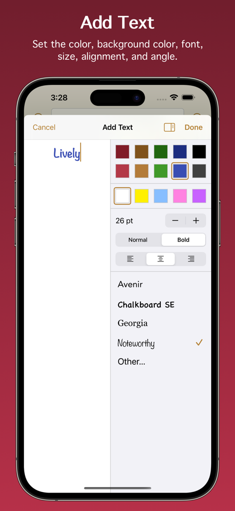 Interface for adding and formatting text annotations in the Paperless Music app