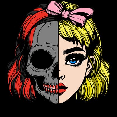 realistic girl with half skull mask