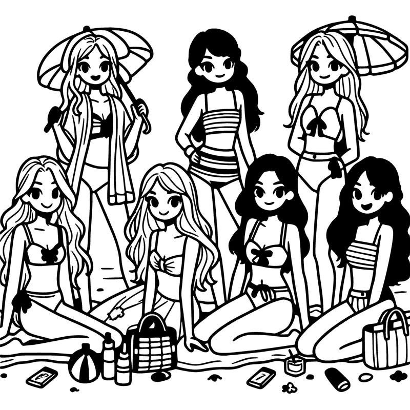 group of teen girls at beach