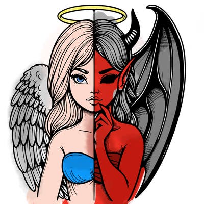 realistic angel half demon