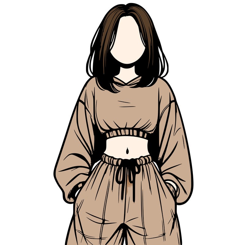 realistic girl faceless with baggy pants and a crop top