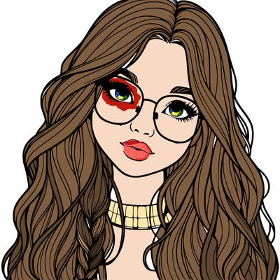 girl with long hair and freckles and glasses realistic