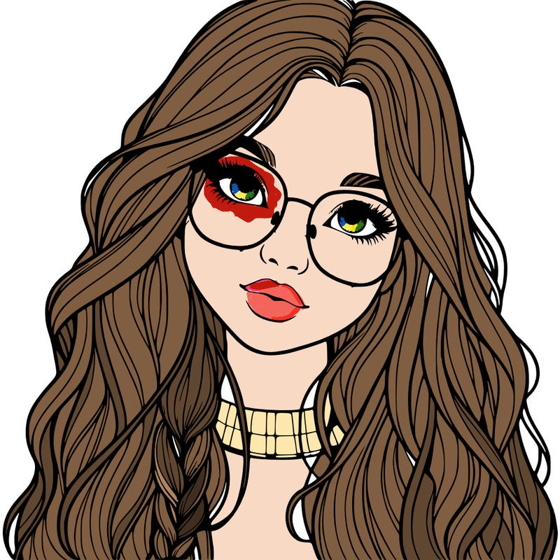 girl with long hair and freckles and glasses realistic