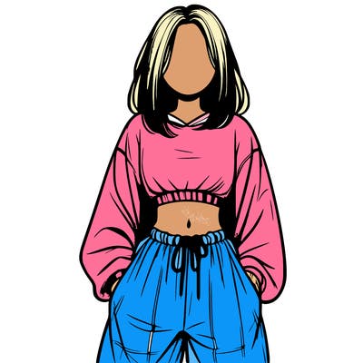 realistic girl faceless with baggy pants and a crop top