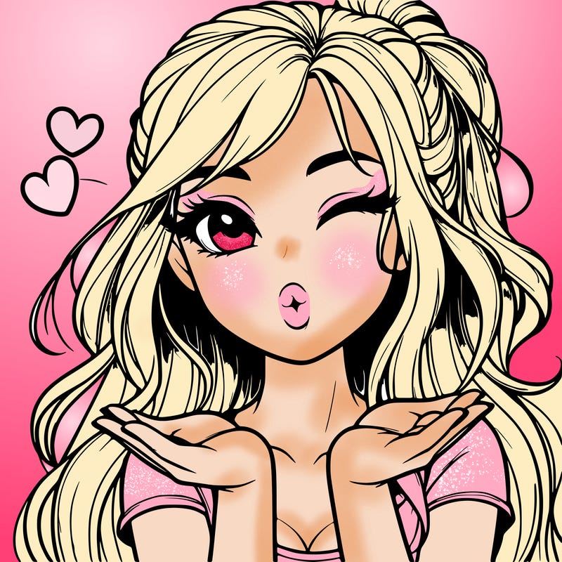 realistic girl winking and blowing a kiss while making heart hands