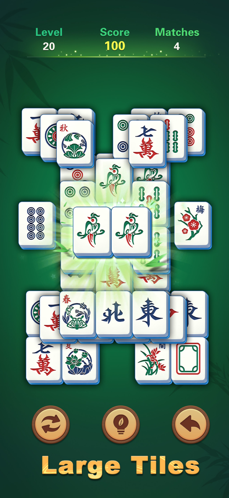 Mahjong Scapes® - Mahjong Scapes gameplay screen highlighting the large tiles feature for senior players.