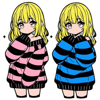 anime girl in a striped oversized sweater