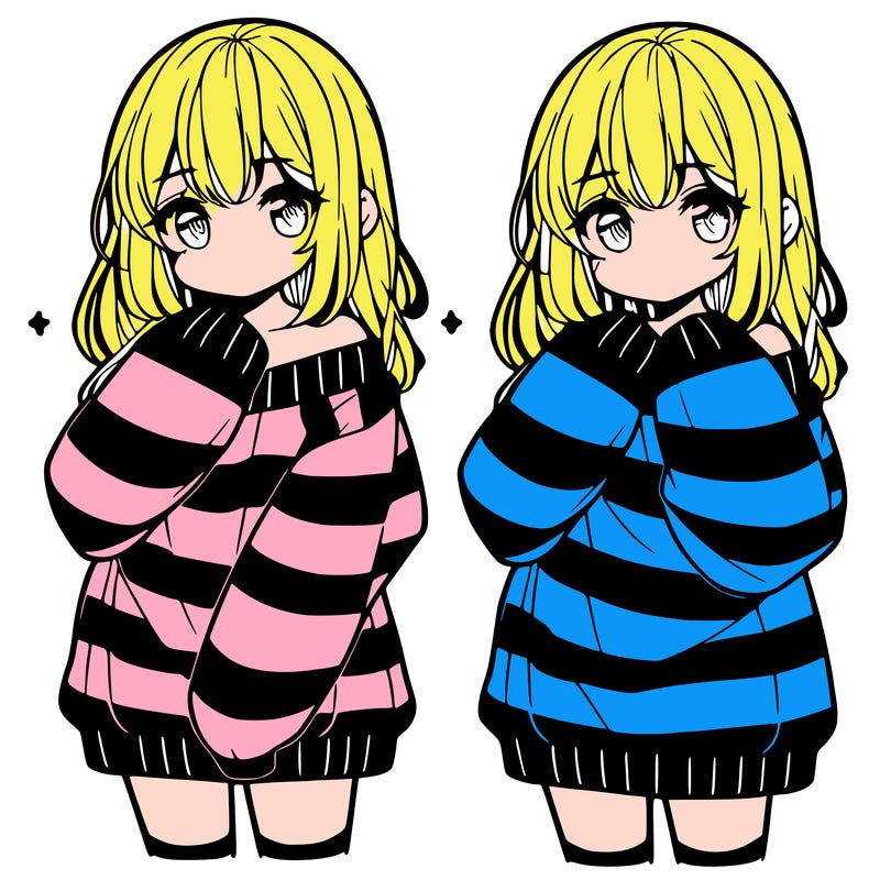 anime girl in a striped oversized sweater
