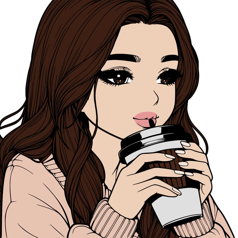 realistic girl drinking coffee