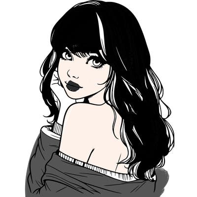 realistic girl with bangs looking over her shoulder