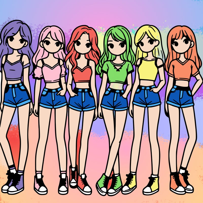 a group of girls wearing crop tops and shorts