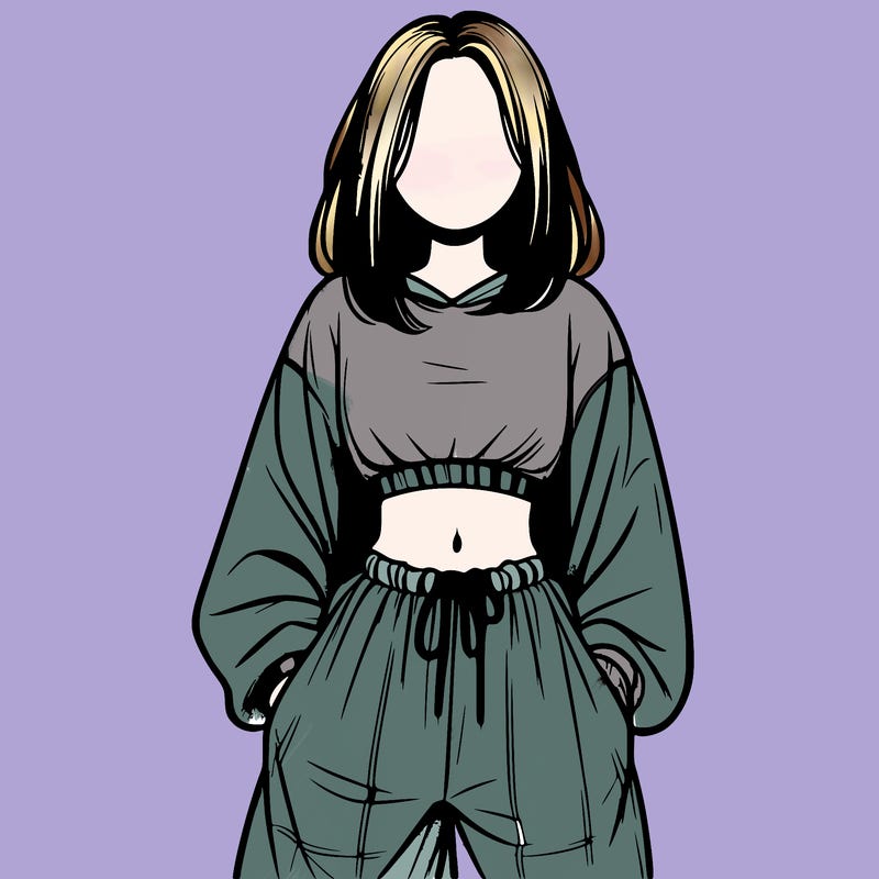 realistic girl faceless with baggy pants and a crop top