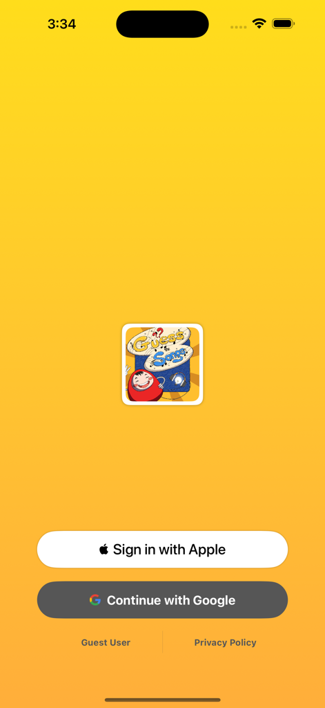 Login screen for the Guess the Songs music and trivia quiz app