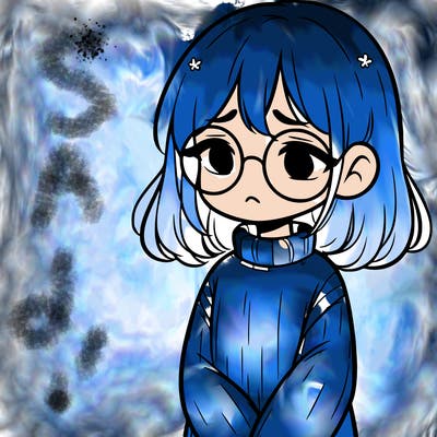 sad girl with glasses in a sweater