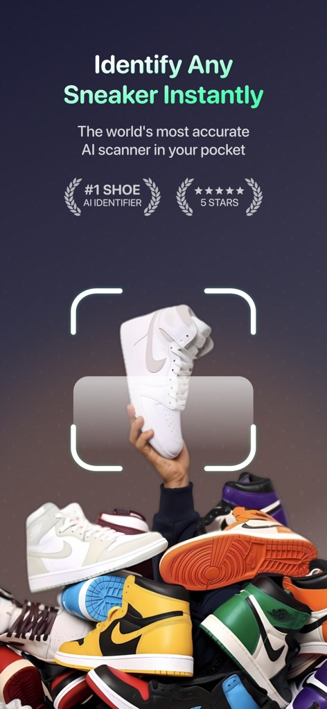 Sneaker AI - Shoe Identifier - Sneaker AI app interface showing a shoe being scanned for identification and authentication