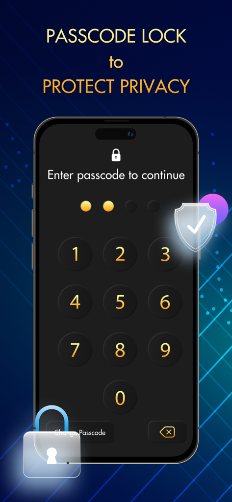Parallel Space: Dual Account - Parallel Space app interface showing a numeric passcode lock screen to protect user privacy.