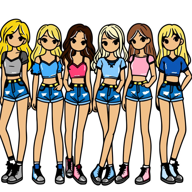 a group of girls wearing crop tops and shorts