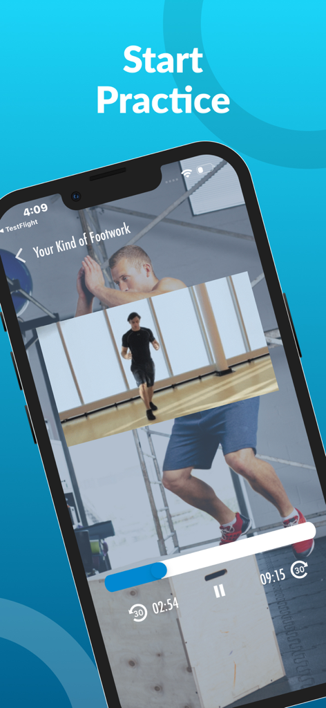 Plyometric Training Workouts - Capture d'écran de l'application affichant une leçon vidéo sur les exercices de jeu de jambes explosifs.