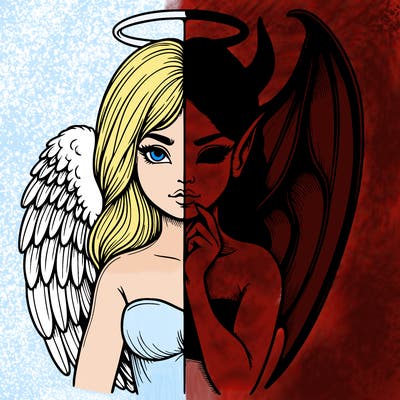 realistic angel half demon