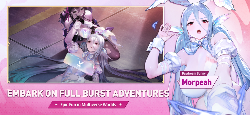 Personnage anime Morpeah en tenue de bunny girl du jeu mobile BrownDust2 Full Burst RPG.
